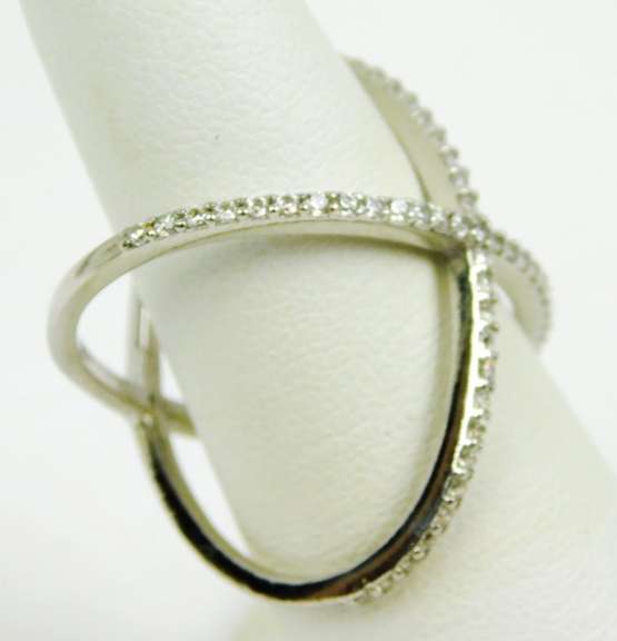 Sterling Cross-Over X Ring of Pave CZ's, Size 8
