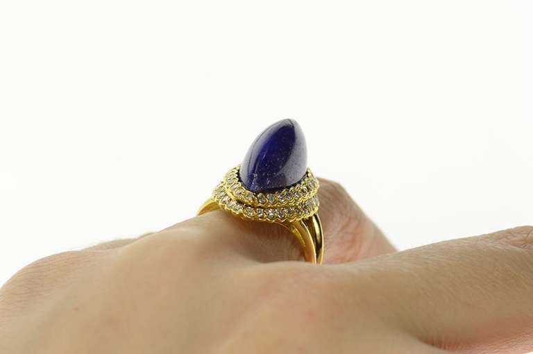 18K Yellow Gold Lapis Lazuli 0.84 Ctw Diamond Cocktail Ring