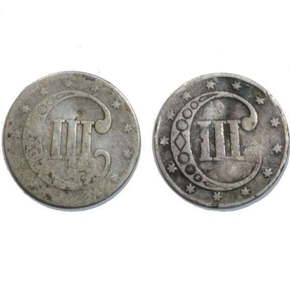 1851 &1852 US Silver 3 Cents
