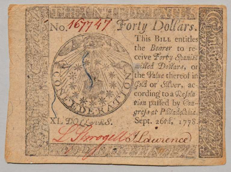 $ 40 Sept 26 1778 Continental Congress Note