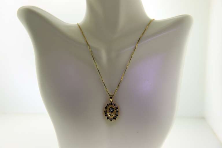 Italian sterling Silver Blue Sapphire Floral Pendant With Chain