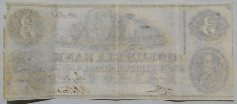 $ 3 Columbia Bank Washington DC 1852 Note