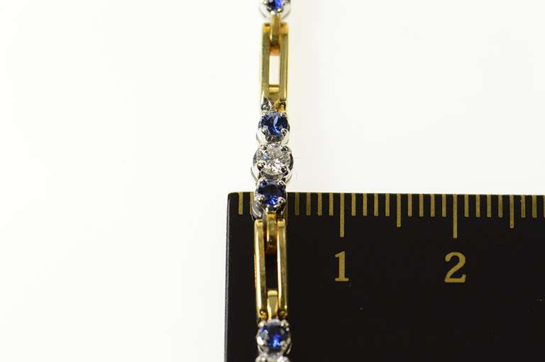 18K Yellow Gold 1.33 Ctw Diamond Sapphire Bar Link Tennis Bracelet