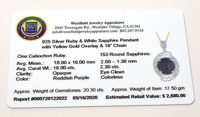 Mesmerizing Massive 18.00CTS Cabochon Cut Natural Star Ruby & White Sapphire Necklace in Vermeil