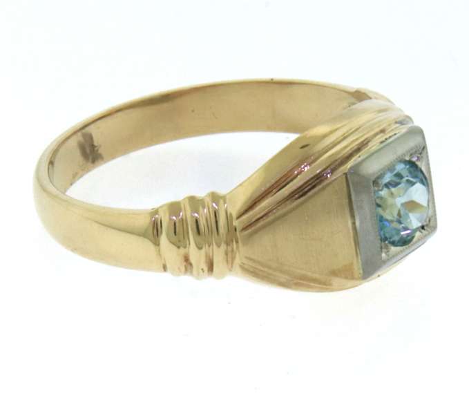 Handsome Yellow Gold Blue Zircon Gents' Ring