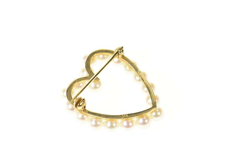 14K Yellow Gold Retro Classic Pearl Heart Love Symbol Pin/Brooch