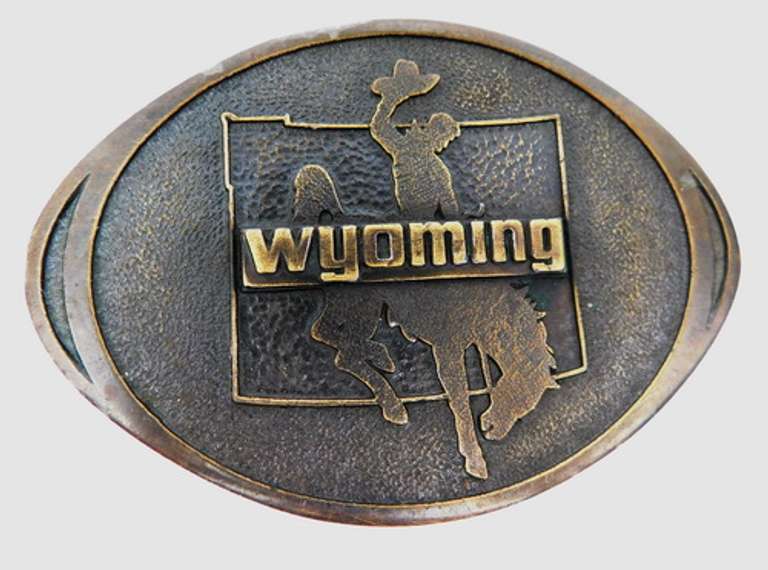 Heavy Vintage Wyoming Brass Belt Buckle