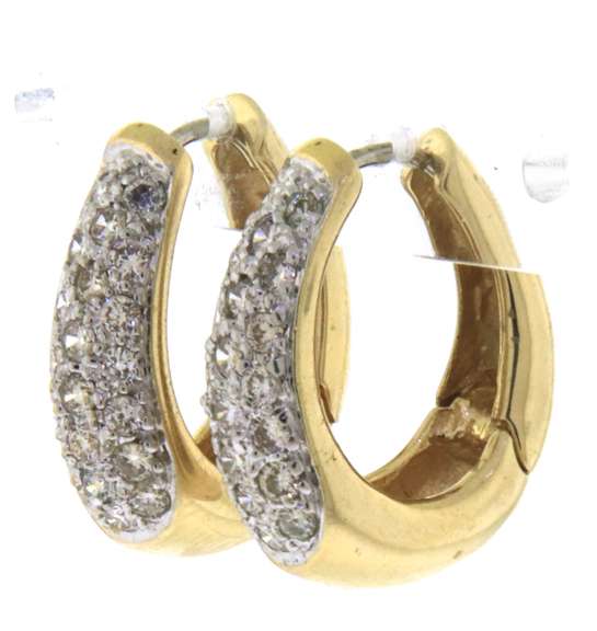 Elegant 14kt YG Round Cut Diamond Pave Levian Hoop Earrings