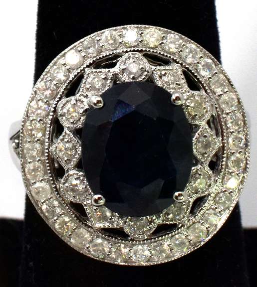Regal Geometric Sapphire & Diamond Ring in 14KT White Gold