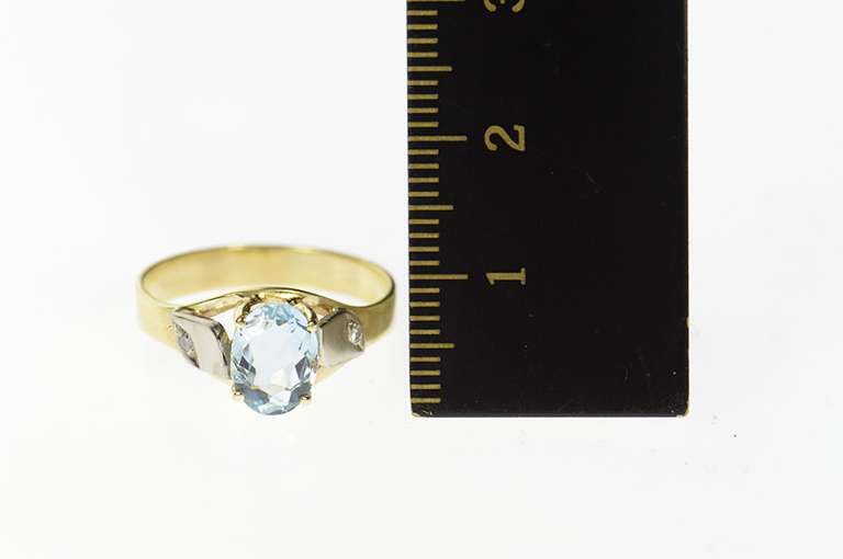 9K Yellow Gold Blue Topaz Diamond Two Tone Statement Ring