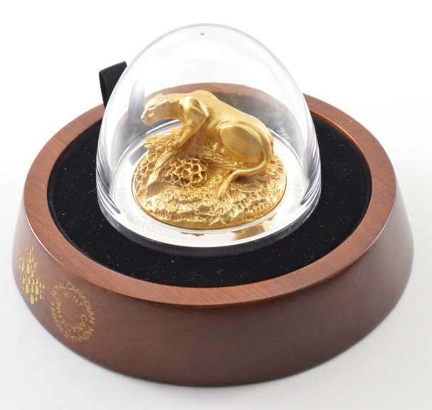 Limited Ed 3D Coin 2017 Canada $100 Cougar 10 Oz Silver 24k Gold Gild- Box/COA