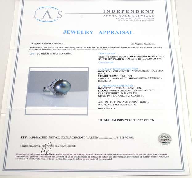 Rotund Black Tahitian Pearl & Diamond Ring in 14KT White Gold