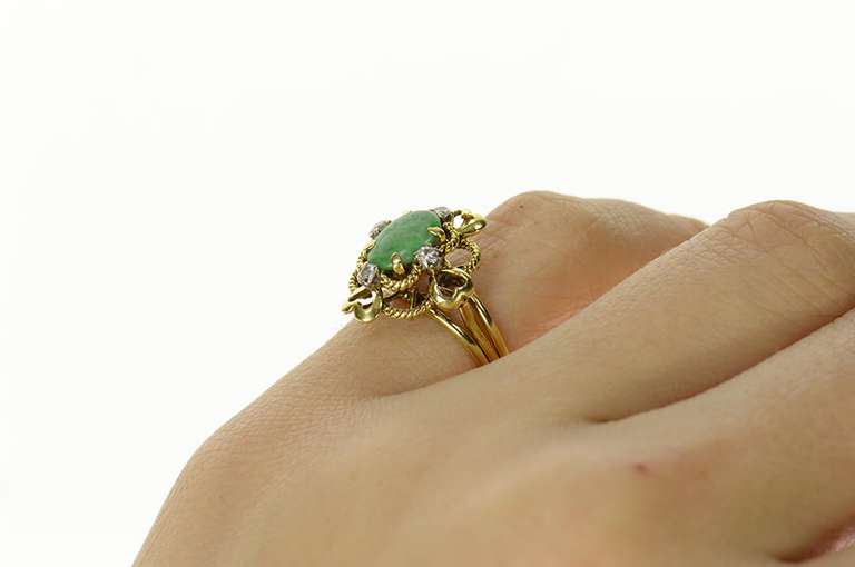 18K Yellow Gold Aventurine Diamond Victorian Statement Ring