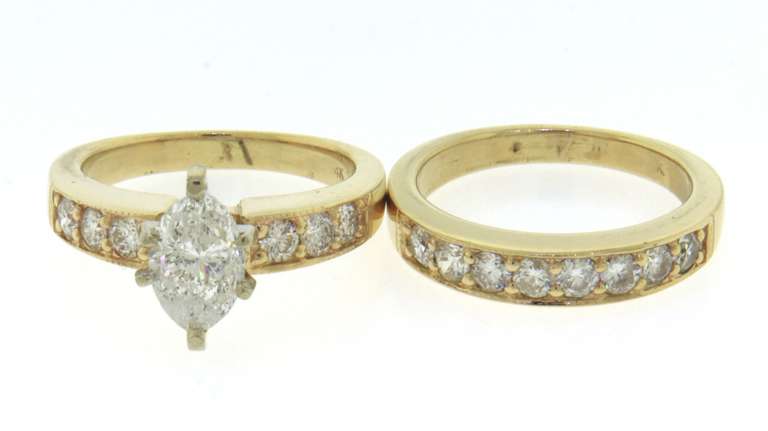 Eye Catching Yellow Gold 2.50cts Marquise Diamond Bridal Set