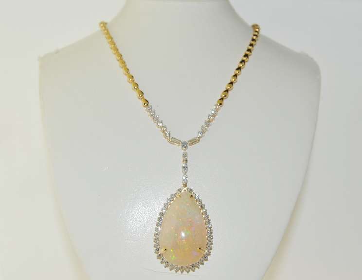 Fancy 18kt Opal & Gold Diamond Necklace