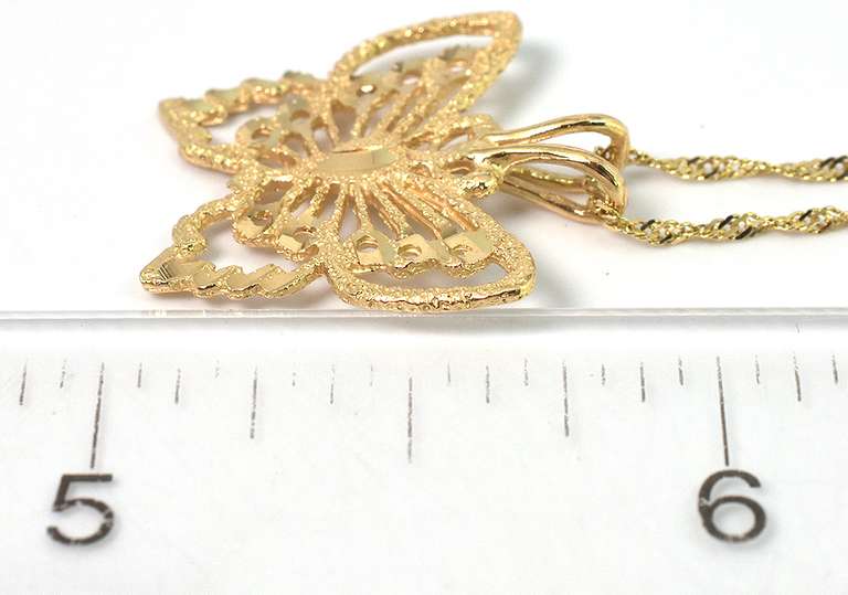 Detailed Filigree Butterfly Necklace in 14KT Yellow Gold