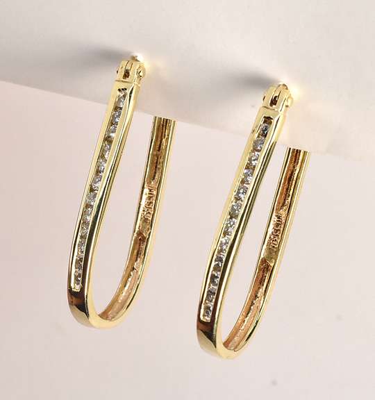 Beautiful Elongated Diamond Hoop Earrings