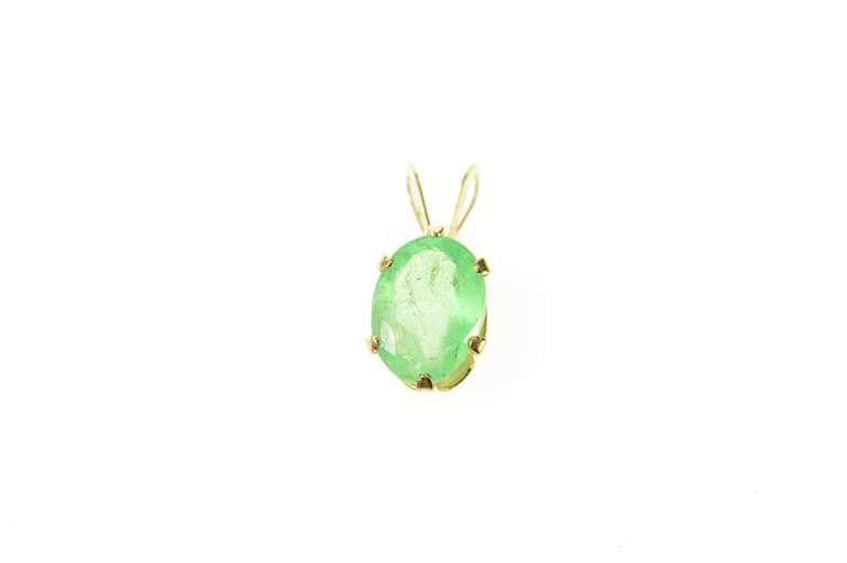 14K Yellow Gold 0.86 Ct Natural Emerald Solitaire Classic Pendant