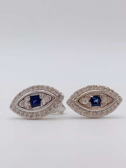 14kt Gold, Blue Sapphire & Diamond Earrings