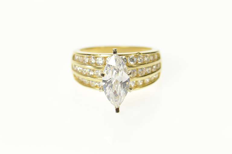 14K Yellow Gold Marquise Channel Accent Travel Engagement Ring