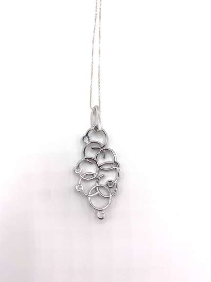 Overlapping & Interlocking Pendant Necklace with White Gemstones