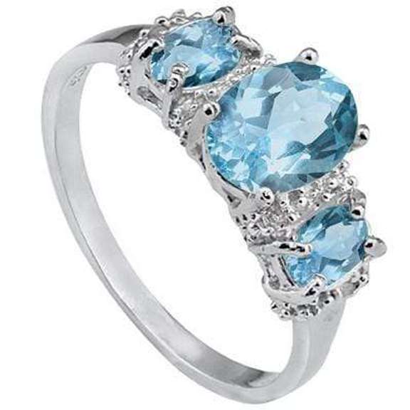 STERLING SILVER 1.31 CT BABY SWISS BLUE TOPAZ & DIAMOND RING