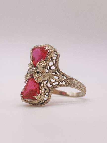 Fancy Antique 14kt Gold, Ruby, & Diamond Cocktail Ring