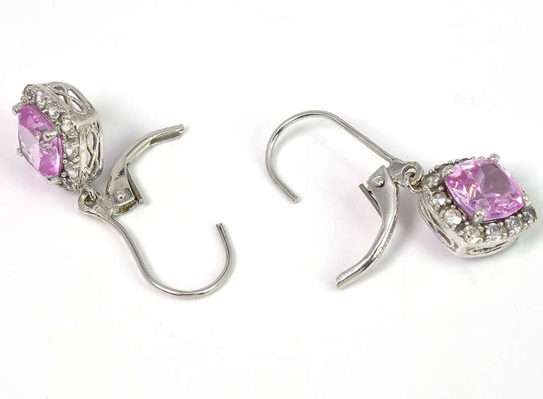 Youthful Pink Sapphire & Topaz Earrings in White Gold