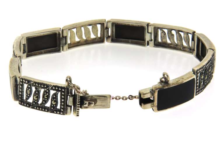 Sterling Silver Black Onyx Marcasite Bracelet