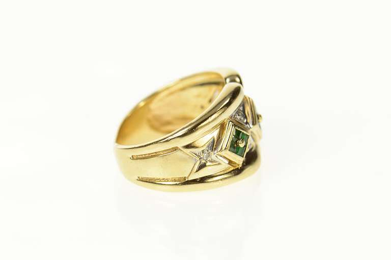 14K Yellow Gold Square Emerald Ruby Sapphire Diamond Band Ring