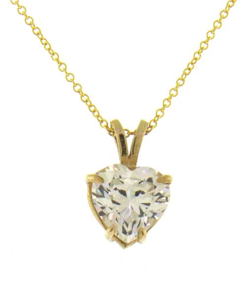 Fabulous Yellow Gold CZ Heart Shaped Pendant on Chain