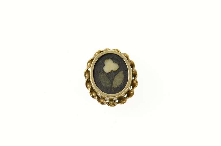 10K Yellow Gold Black Onyx Floral Inlay Victorian Button Cover