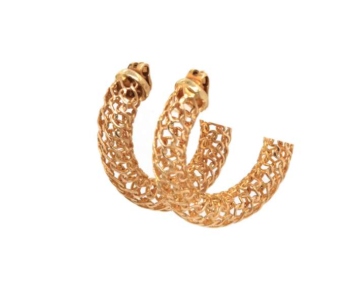 Chic 14kt YG Openwork Textured Hoop Earrings