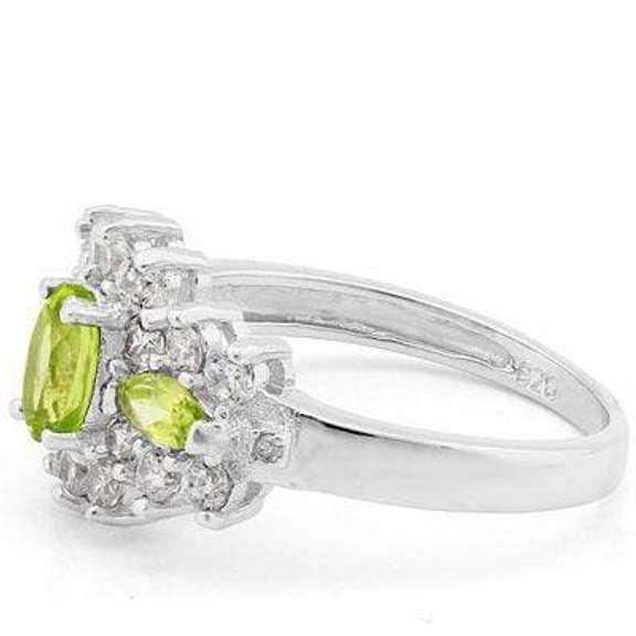 3/4 CT PERIDOT & 1.17 CT LAB DIAMOND STERLING SILVER RING