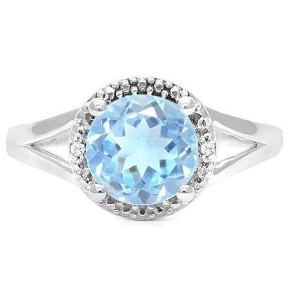 STERLING SILVER 2.37 CT BABY SWISS BLUE TOPAZ & DIAMOND RING