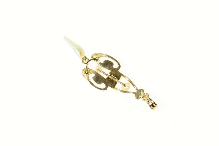 10K Yellow Gold Victorian Pearl Ornate Swirl Drop Pendant
