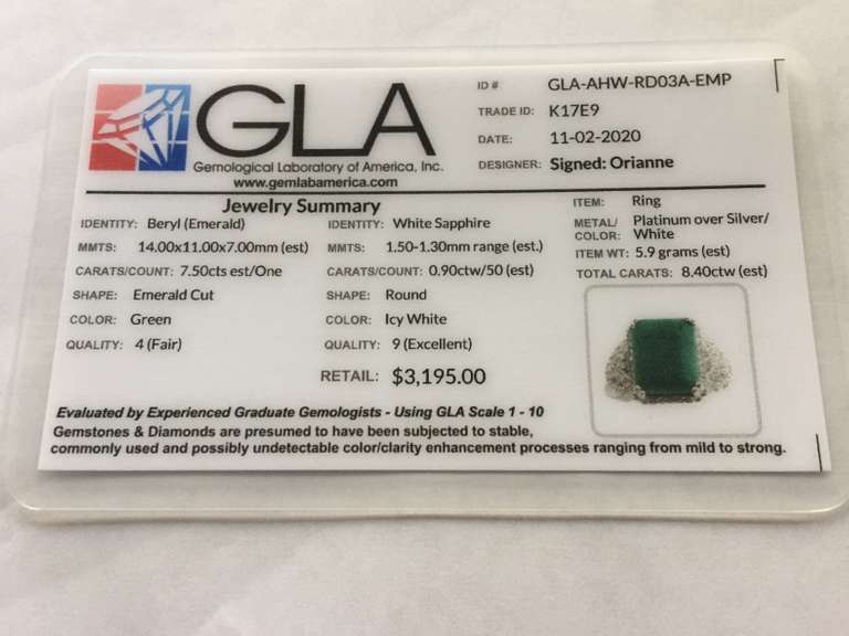 Fabulous 7.75CTS Natural Emerald & White Sapphire Ring in Sterling Silver