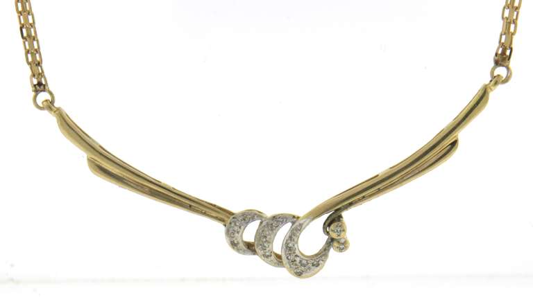 Powerful Yellow Gold Diamond Accent Bib Swirl Necklace