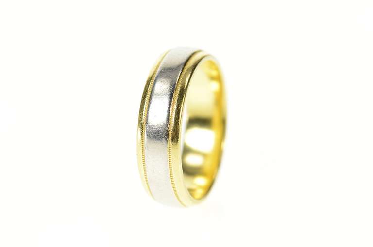 18K Yellow Gold 5.0mm Two Tone Diana Wedding Band Designer Ring