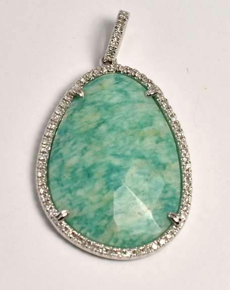 Vibrant Amazonite & Diamond Pendant in 14K WG
