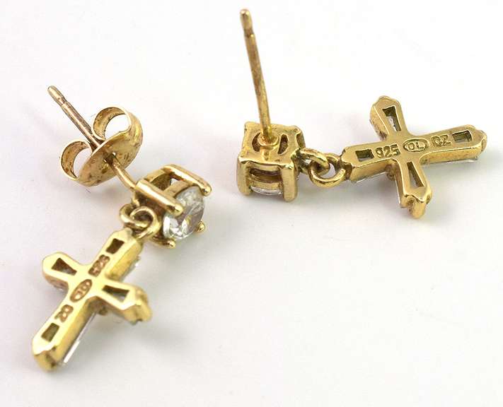 Subtle Crystal Cross Dangle Earrings in Sterling Silver