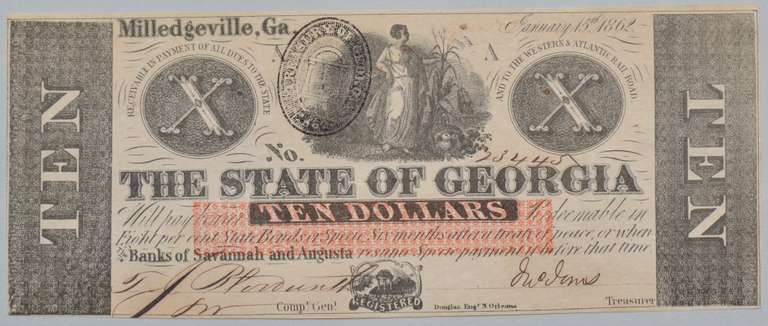 CH CU $ 10 1862 State Of Georgia Note