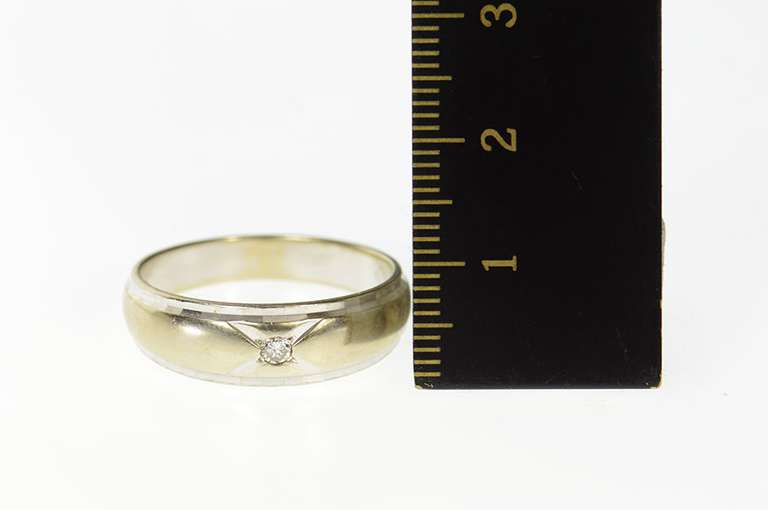 14K White Gold Retro Diamond Inset Classic Men's Wedding Ring