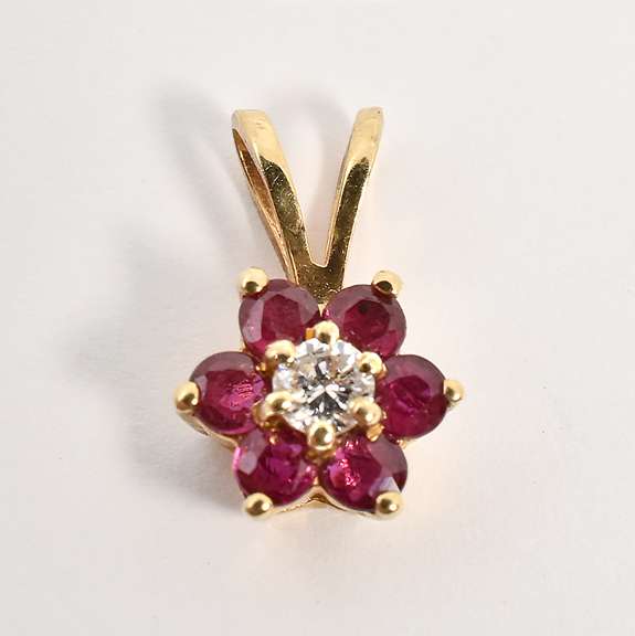 Sweet Ruby & Diamond Flower Pendant
