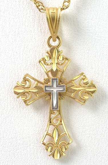 Ornate Filigree Cross in 2-Tone 14KT Gold