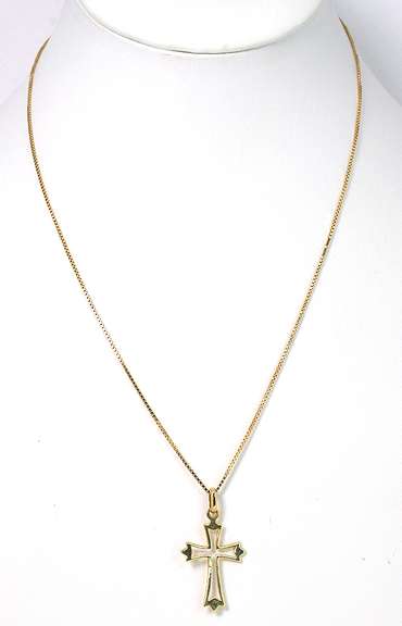 Understated Cross Outline Necklace in 14KT Yellow Gold
