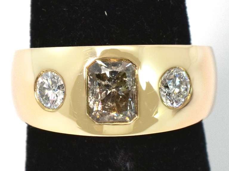 Wide 3-Stone Diamond Band in 14KT Yellow Gold