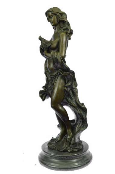 Nude Girl Holding Her Bird Bronze Sculpture
