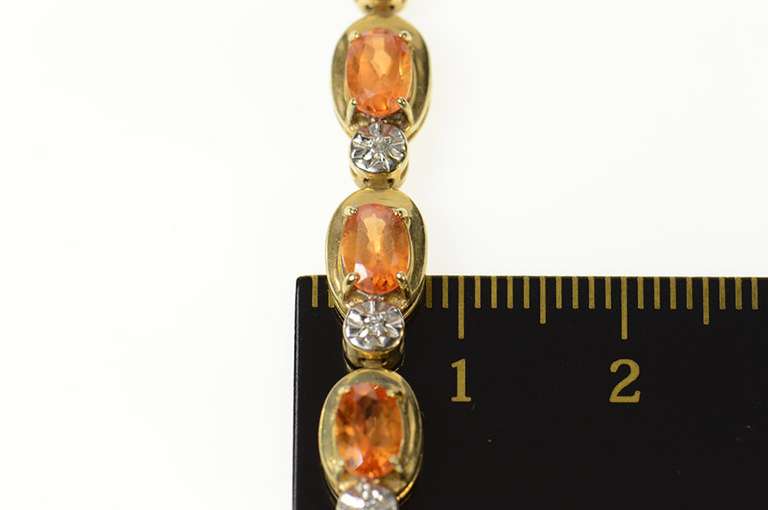 10K Yellow Gold Oval Mexican Fire Opal Diamond Tennis Bracelet