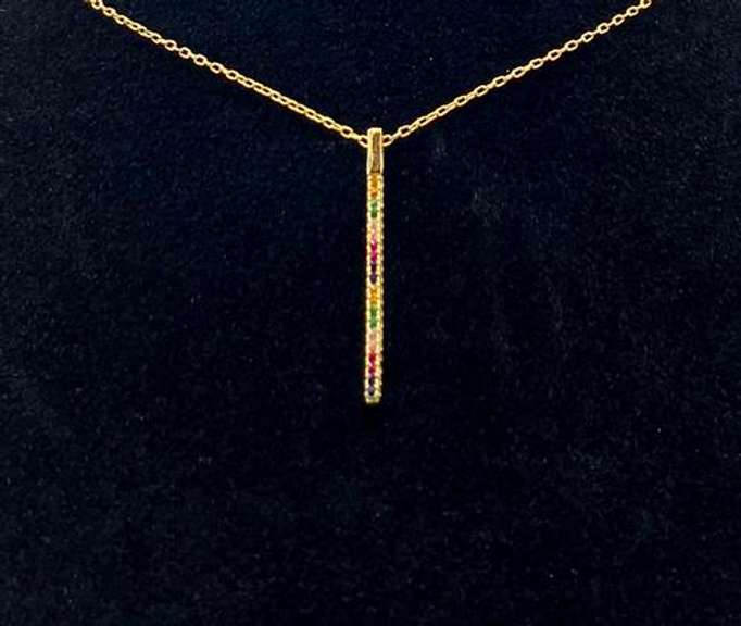 Sassy Multi-color Gemstone Bar Pendant Necklace